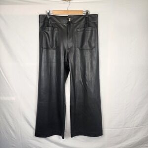 Maeve The Colette‎ Black Faux Leather Wide Leg High Rise Pants Women's Size 33